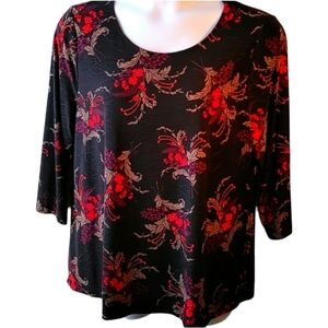 Croft&Barrow 3/4 sleeve black floral blouse, 1X